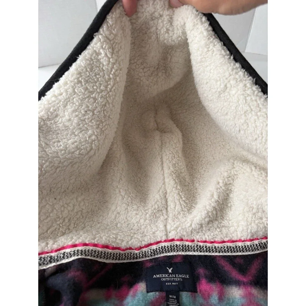 American Eagle Aztec Print Polar Fleece full zip Jacket sweater Hood Size M